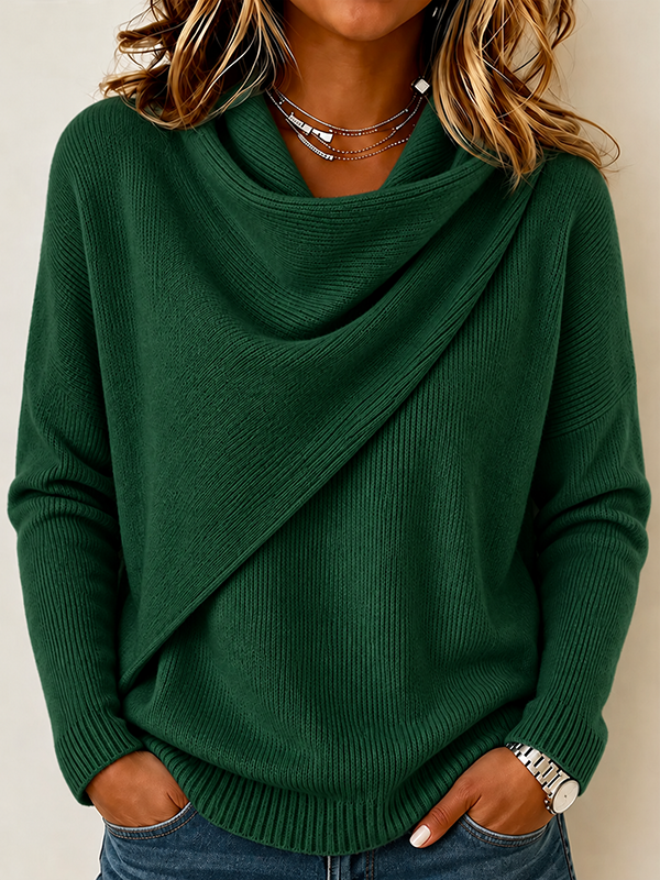 CLEARANCE SALEš„Womenās Asymmetrical Draped Cowl Neck Relaxed Fit Knit Sweater