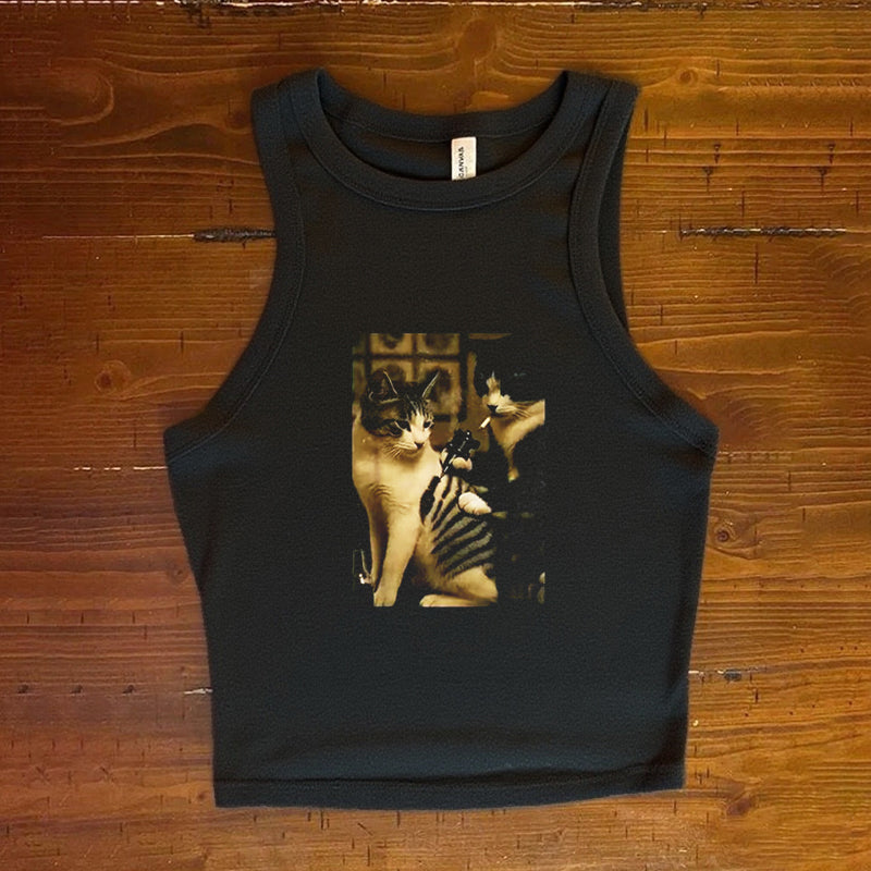 Retro Cat Tattoo Meme Tank Top
