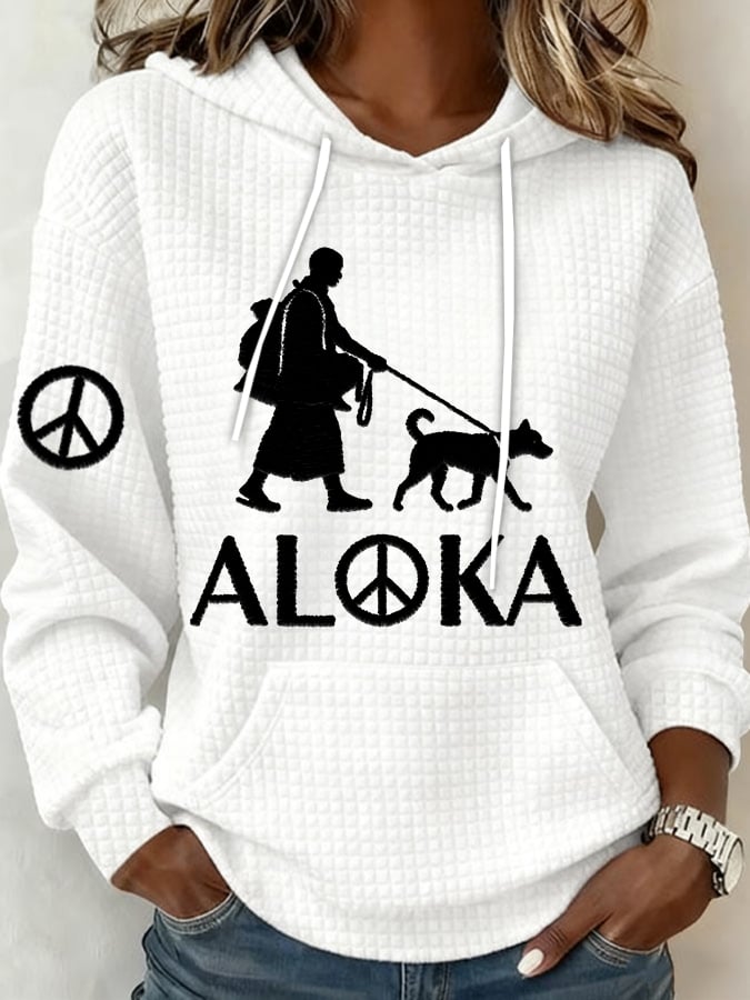 Women's Retro Walk For Peace Monks With Aloka Dog Print Hoodie