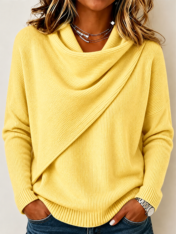 CLEARANCE SALEš„Womenās Asymmetrical Draped Cowl Neck Relaxed Fit Knit Sweater