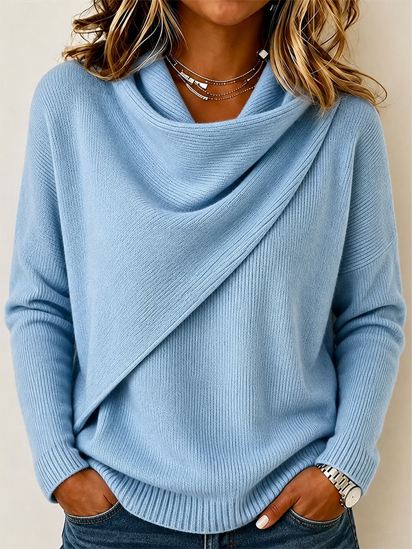 CLEARANCE SALEš„Womenās Asymmetrical Draped Cowl Neck Relaxed Fit Knit Sweater