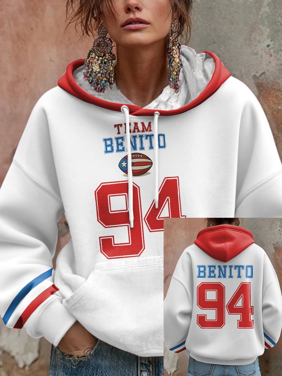 Women's Bunny Football Music Lover Print Casual Hooded Sweatshirt