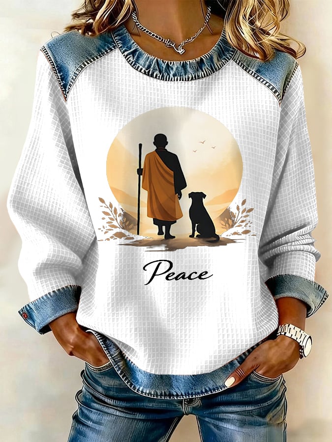 Retro Walk For Peace Monks With Aloka Dog Print Sweatshirt
