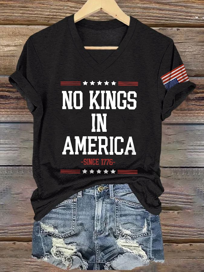 🔥Buy 3 Get 15% Off🔥V-Neck Retro No Kings In America Since 1776 Print T-Shirt