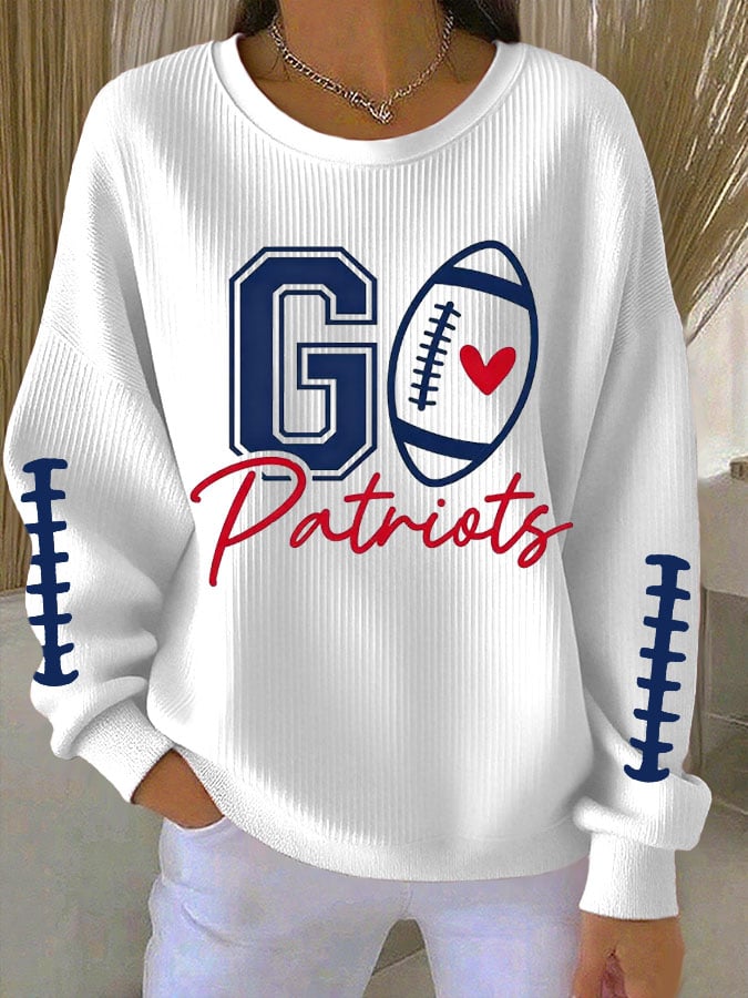 Women's Football Print Knit Crew Neck Long Sleeve Top