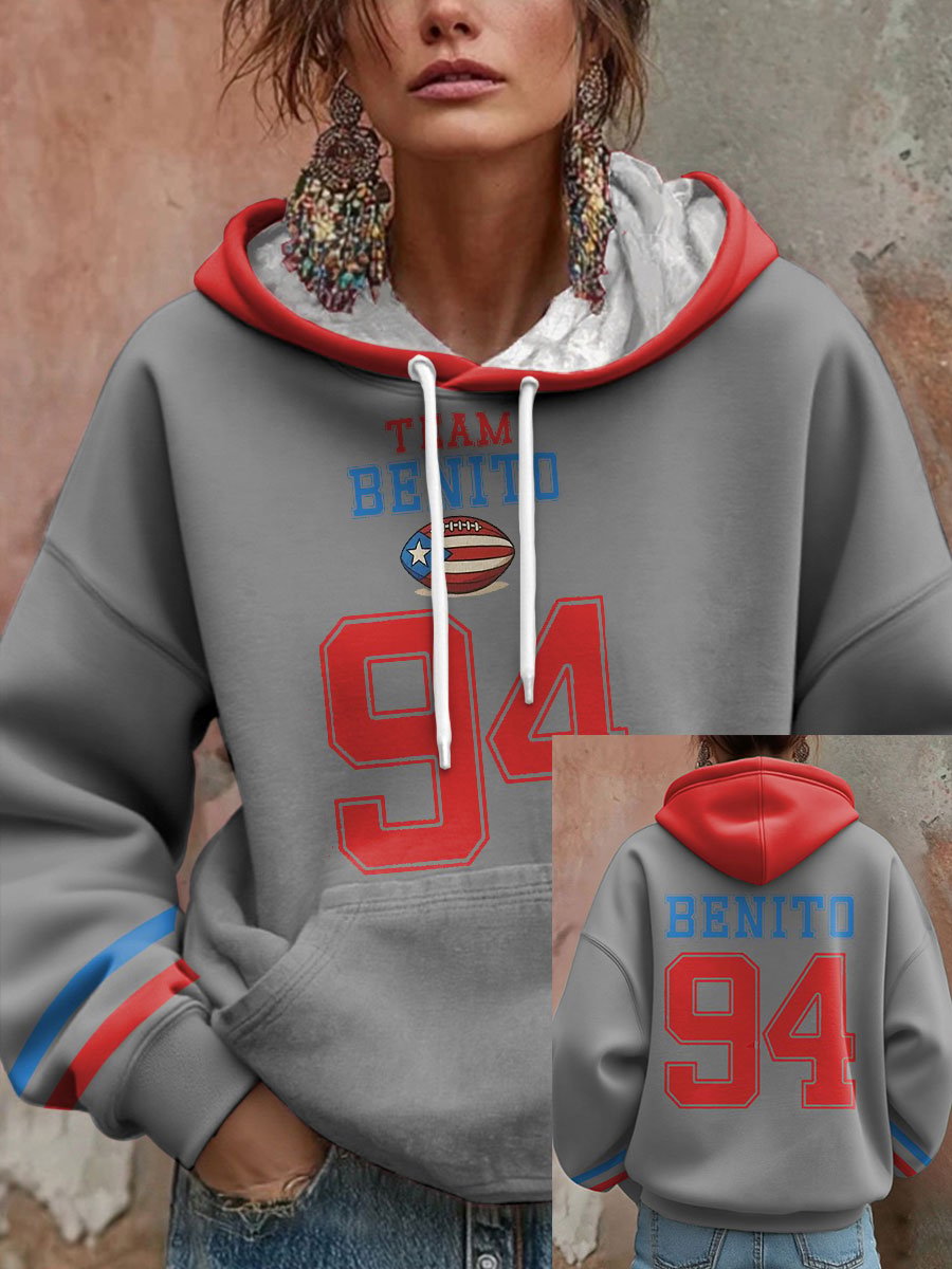 Women's Bunny Football Music Lover Print Casual Hooded Sweatshirt
