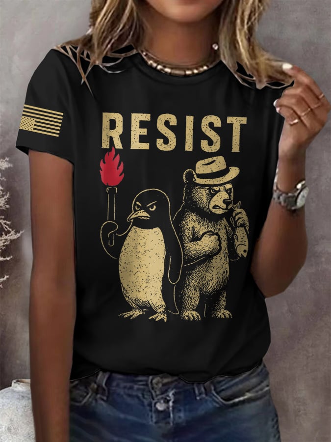 🔥Buy 3 Get 15% Off🔥Retro Bear And Penguin Resist Print T-Shirt