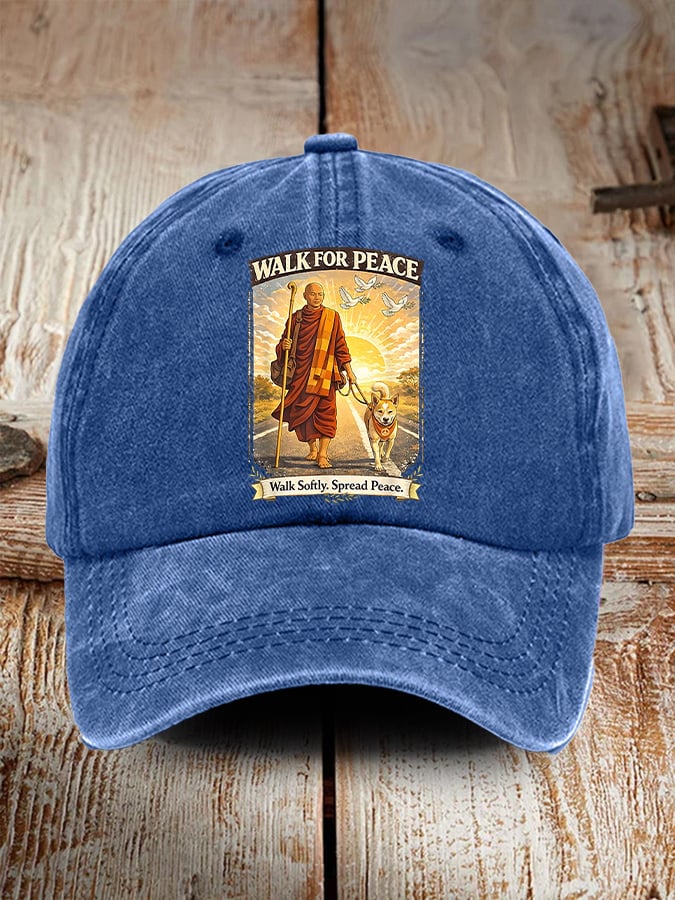 Retro Walk For Peace Monks With Aloka The Peace Dog Walk For Peace Walk Softly. Spread Peace Print Baseball Cap