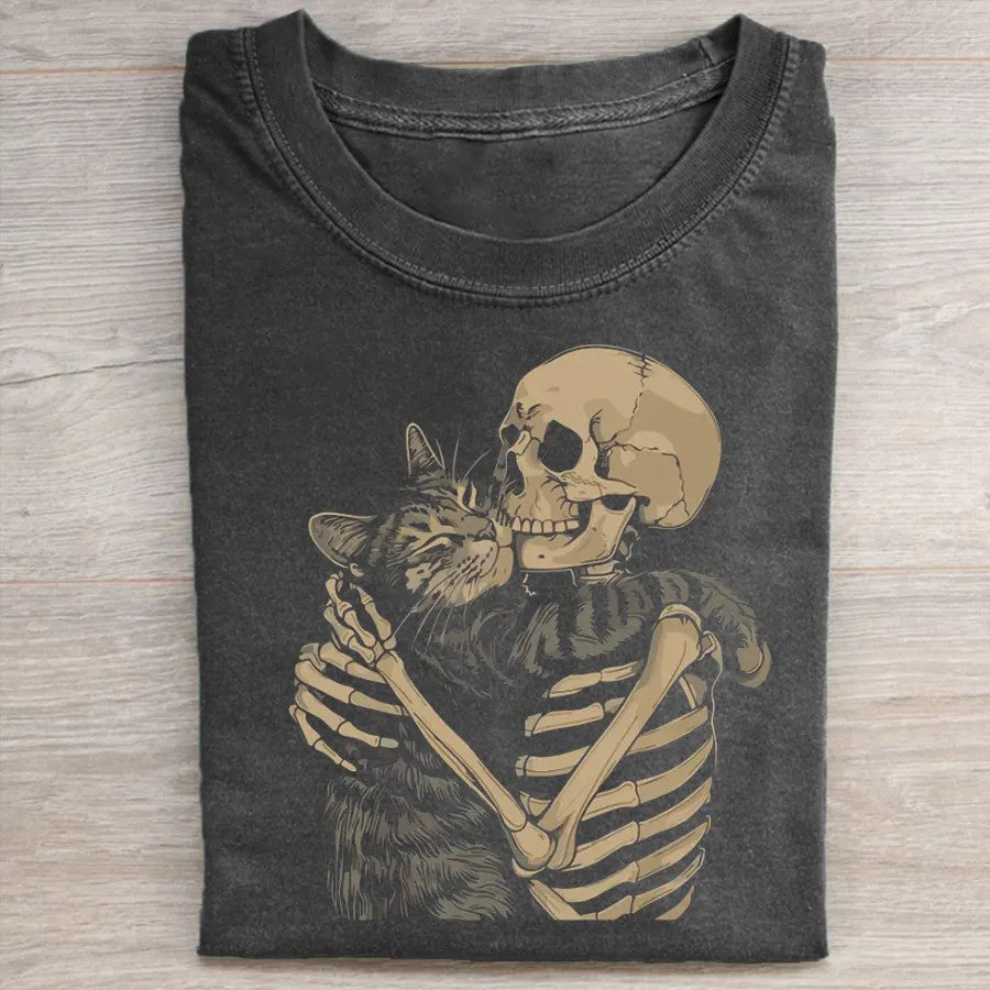 Skeleton Hugging Cat T-shirt