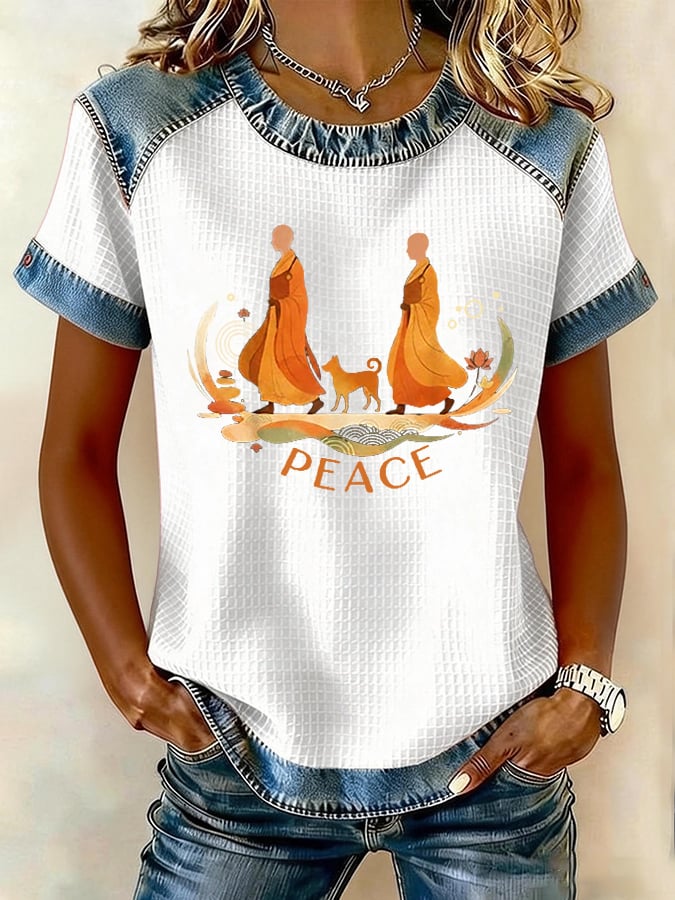 Retro Walk For Peace Monks With Aloka Dog Print Print T-Shirt