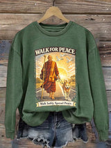 Retro Walk For Peace Monks With Aloka The Peace Dog Walk For Peace Walk Softly. Spread Peace Print Sweatshirt