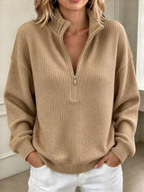 New Arrival🔥 Women's Waffle Knit 1/4 Zip High Neck Sweater
