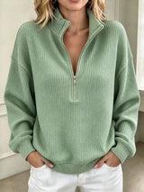 New Arrival🔥 Women's Waffle Knit 1/4 Zip High Neck Sweater