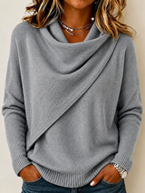 CLEARANCE SALE🔥Women’s Asymmetrical Draped Cowl Neck Relaxed Fit Knit Sweater