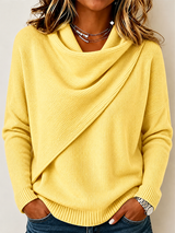 CLEARANCE SALE🔥Women’s Asymmetrical Draped Cowl Neck Relaxed Fit Knit Sweater