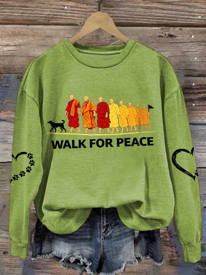 Retro Walk For Peace Monks With Aloka Dog Print Sweatshirt