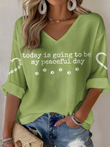V-Neck Retro Peace Walking Monks With Aloka Dog Today Is Going To Be Our Peaceful Day Print T-Shirt