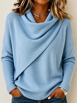 CLEARANCE SALE🔥Women’s Asymmetrical Draped Cowl Neck Relaxed Fit Knit Sweater