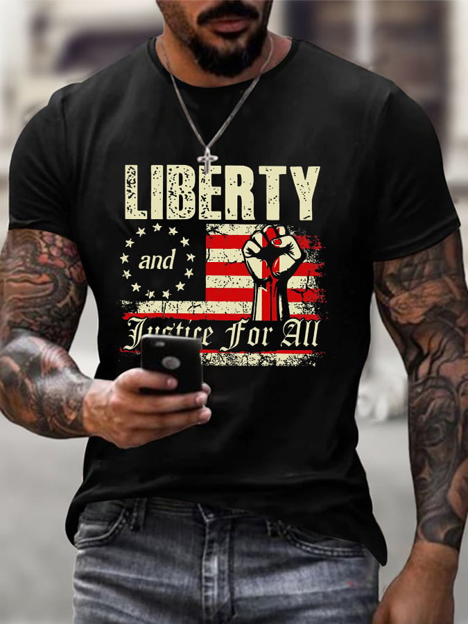 🔥Buy 3 Get 15% Off🔥Men's Liberty and Justice For All Print T-Shirt