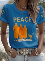 Retro Walk For Peace Monks With Aloka Dog Print T-Shirt