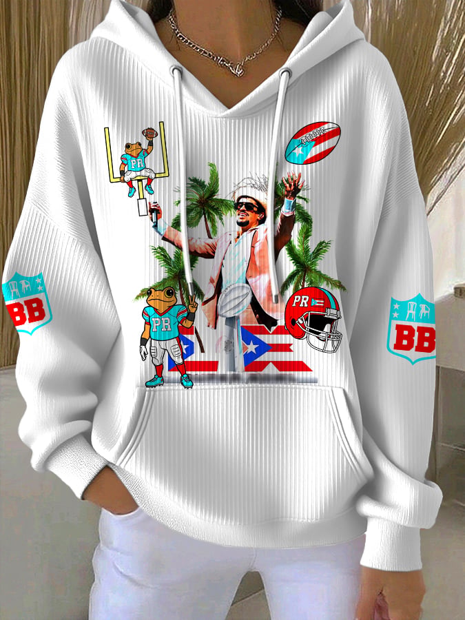 Rugby Team Colored Casual Women's Hooded Printed Sweatshirt