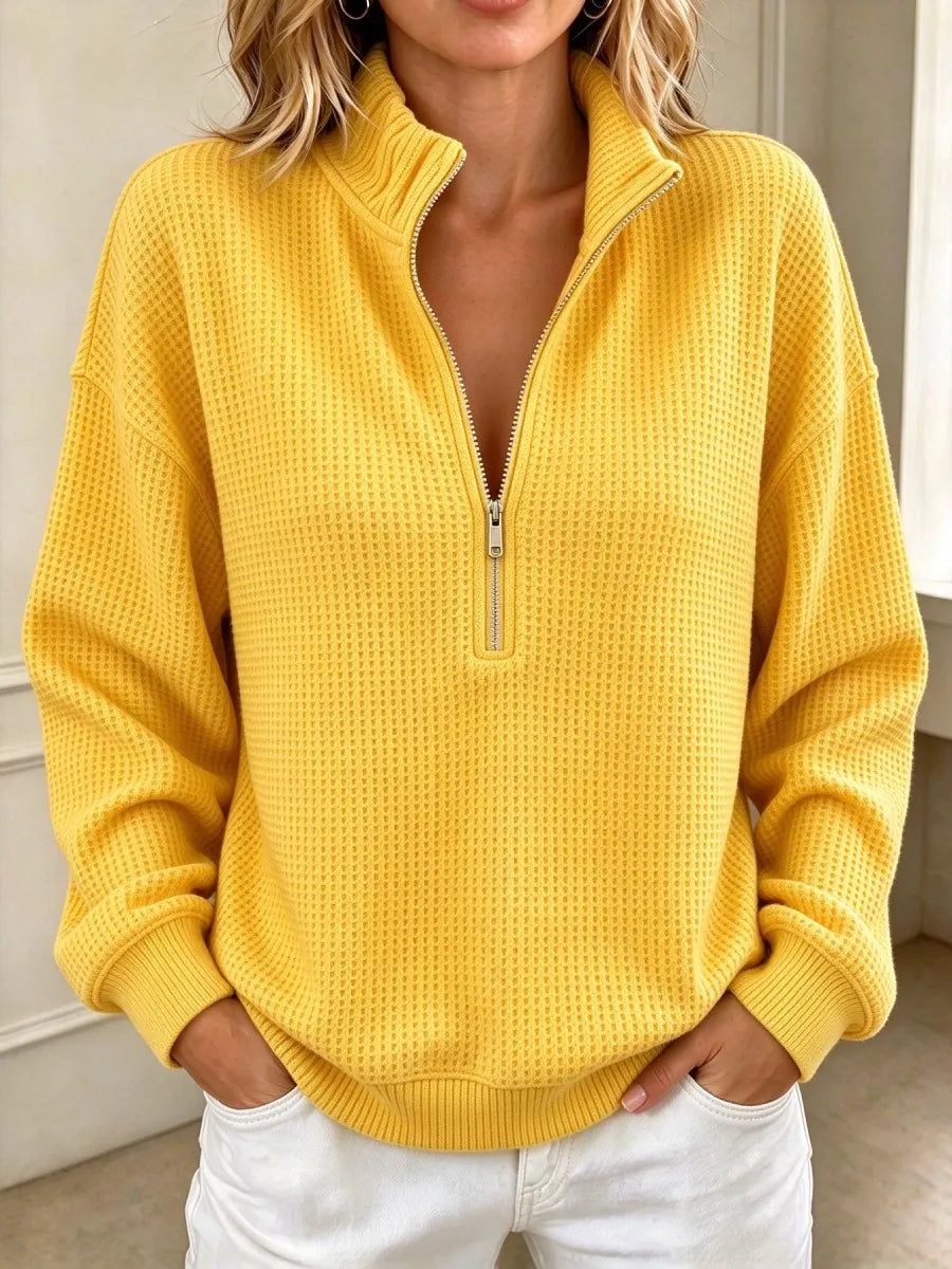 New Arrival🔥 Women's Waffle Knit 1/4 Zip High Neck Sweater