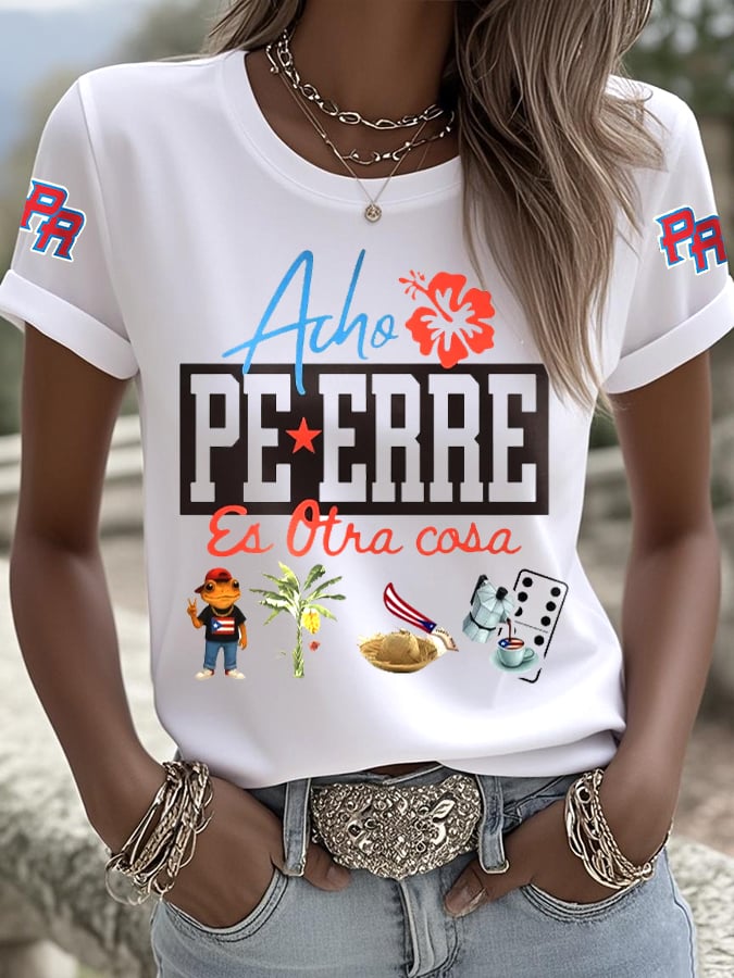 Puerto Rico Colorful Casual Printed Crew Neck T-shirts