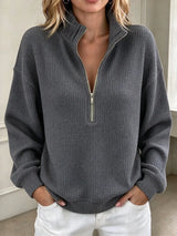 New Arrival🔥 Women's Waffle Knit 1/4 Zip High Neck Sweater