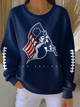 Women's Football Print Knit Crew Neck Long Sleeve Top