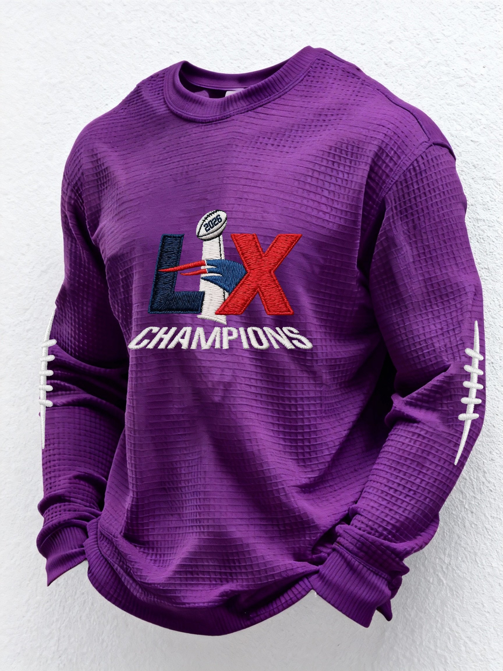 Men’s Football Graphic Waffle Knit Long Sleeve Crewneck T-Shirt