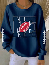 Women's Football Print Knit Crew Neck Long Sleeve Top