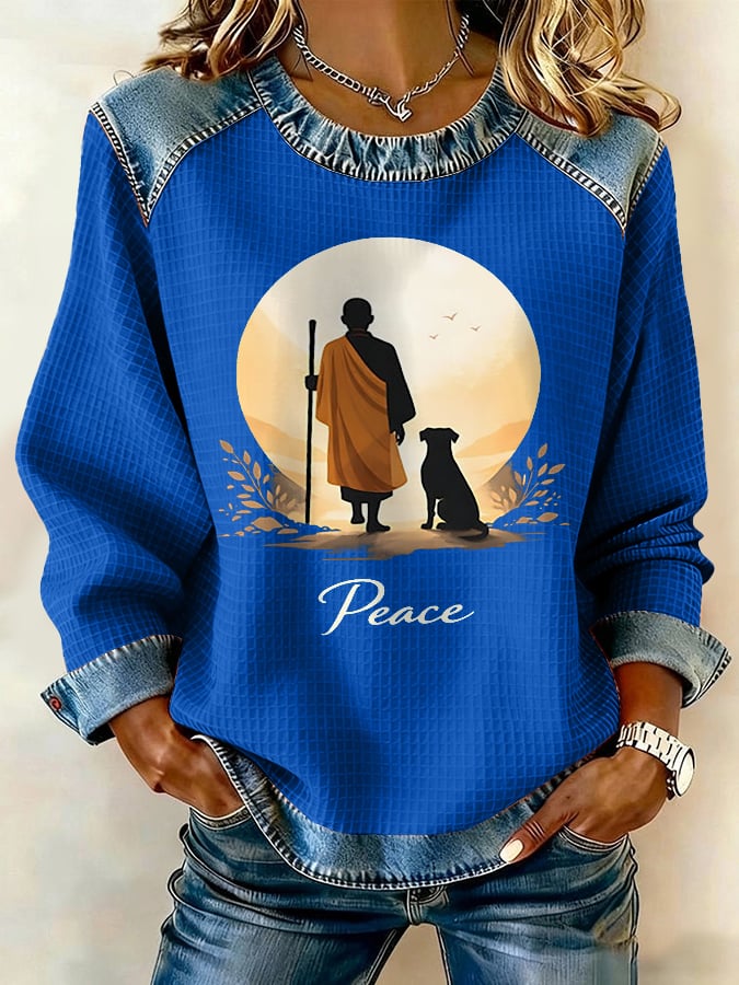 Retro Walk For Peace Monks With Aloka Dog Print Sweatshirt