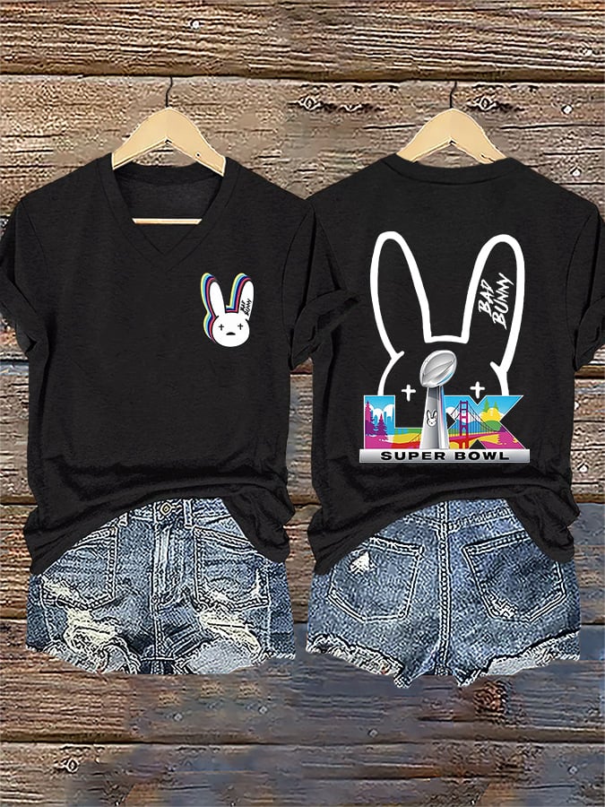 Women's Bunny Football Music Lover  T-Shirt