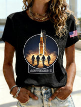 Retro Artemis II 2026 Rocket Launch Print T-Shirt