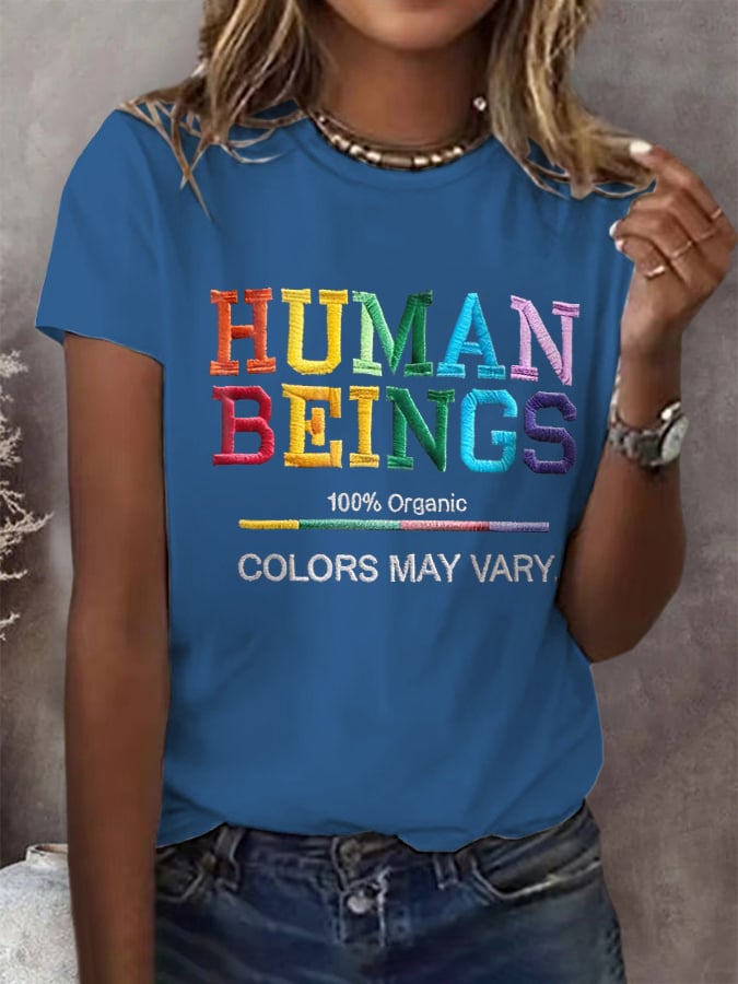 Retro Human Beings 100% Organic Colors May Vary Human Rights Equality Pride Print T-Shirt