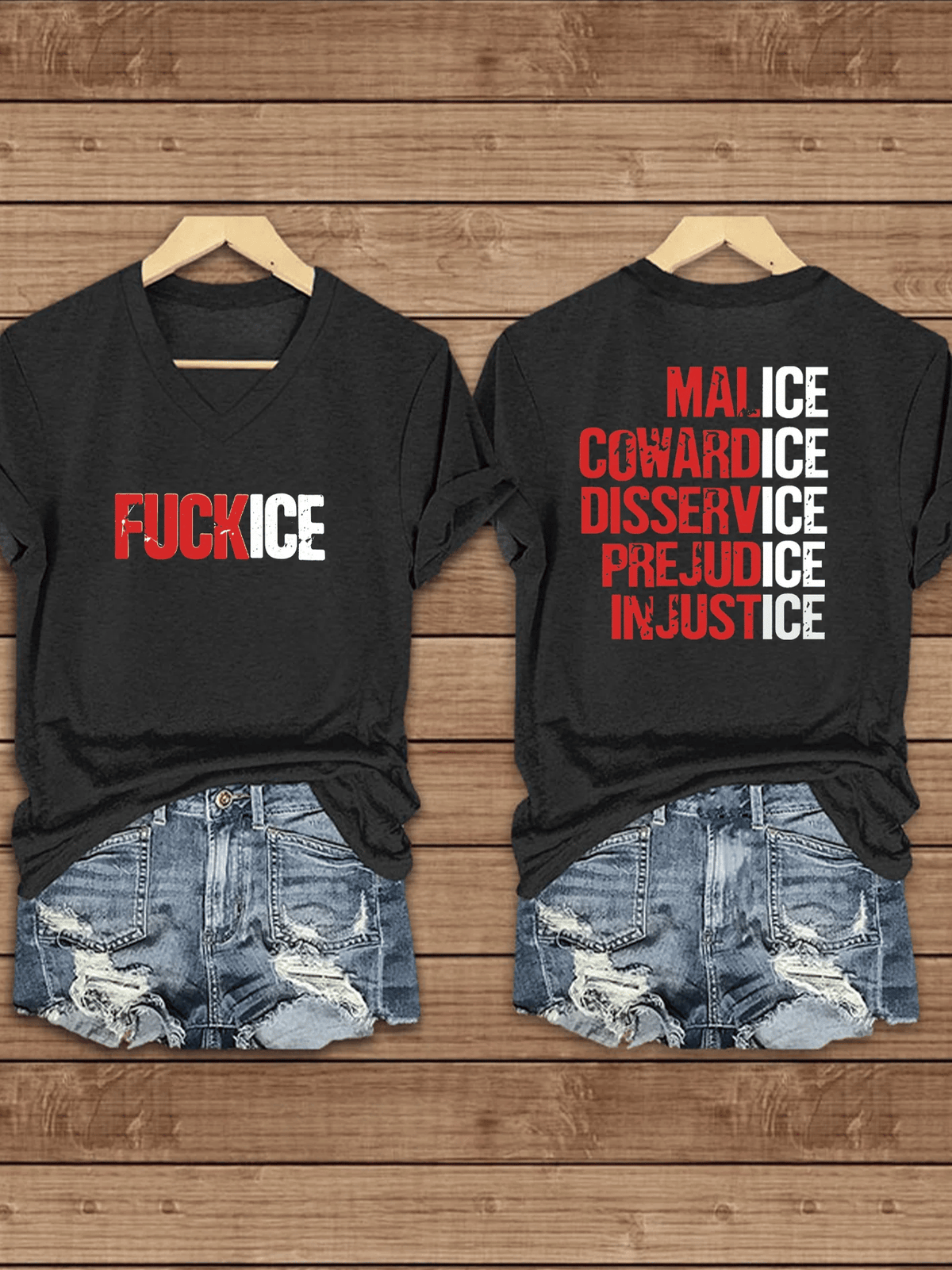 V-Neck  F*ck ICE Print T-Shirt
