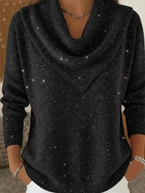 🎄 CLEARANCE SALE🔥 Vintage Soft Triangle Neck Sequined Shiny Sweater Top