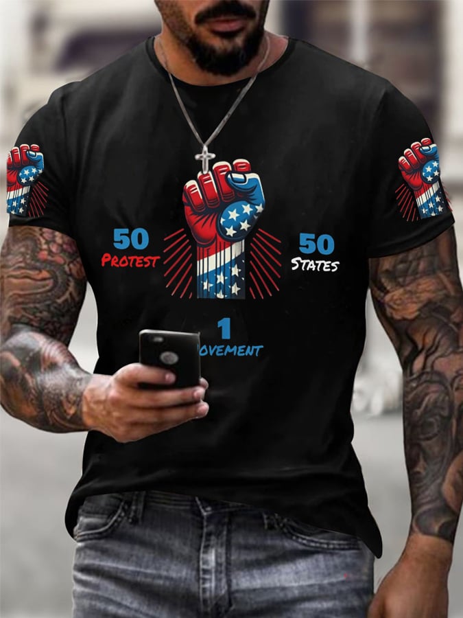 🔥Buy 3 Get 15% Off🔥Men's 50 Protests 50 States 1 Movement Print T-Shirt