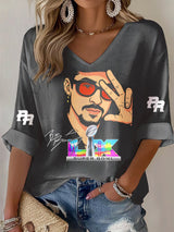 Puerto Rico color casual Women's Football Print V Neck T-shirt