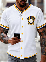 Men's Baseball Print Waffle Long Sleeve T-Shirt