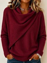 CLEARANCE SALE🔥Women’s Asymmetrical Draped Cowl Neck Relaxed Fit Knit Sweater
