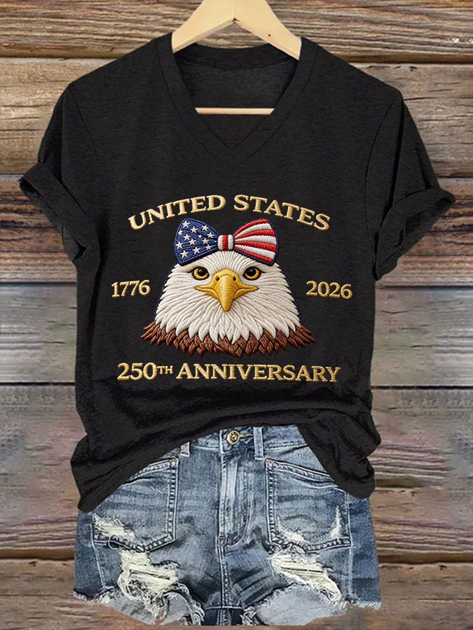 Women'S Casual Short-Sleeved T-Shirt With American 250th Anniversary Commemorative Print.