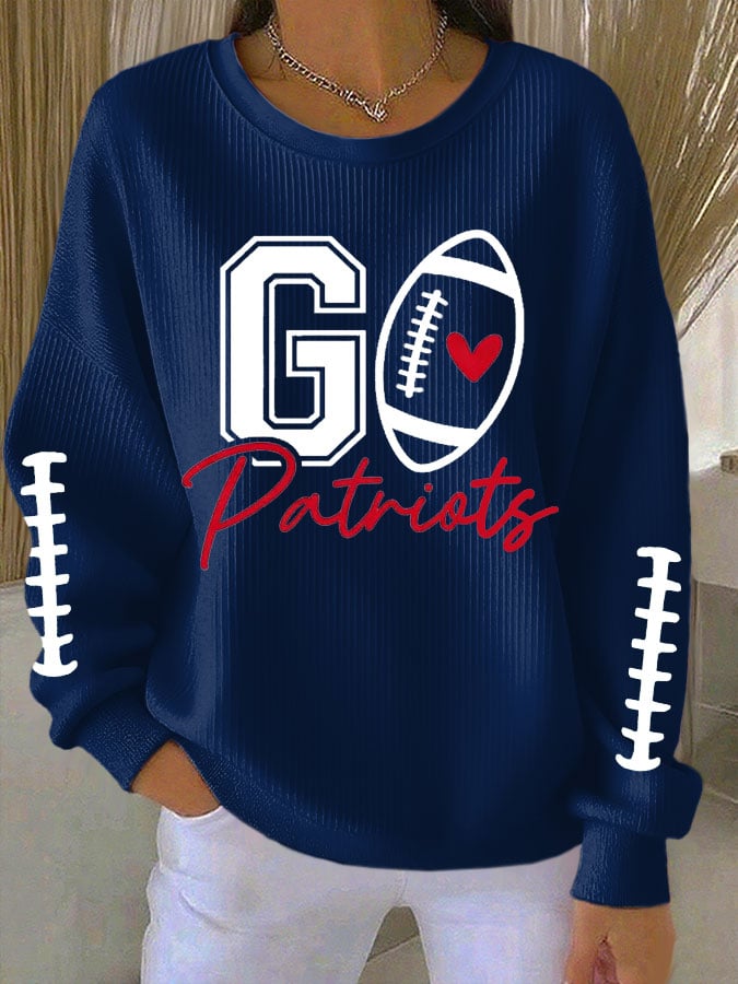 Women's Football Print Knit Crew Neck Long Sleeve Top