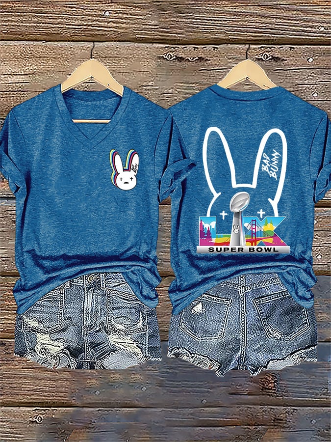 Women's Bunny Football Music Lover  T-Shirt